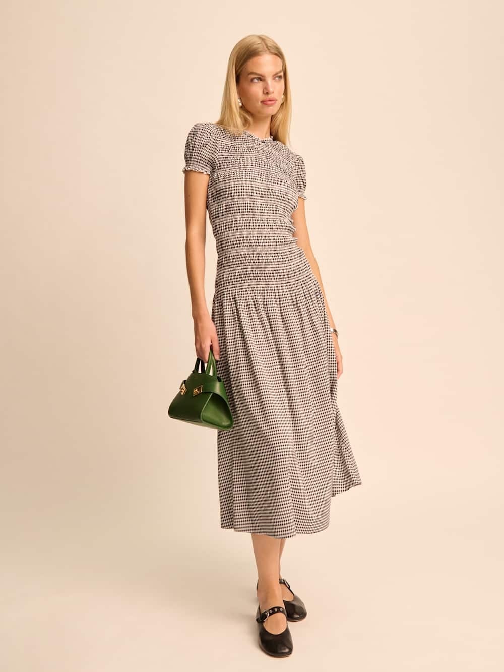 Reformation Kiria Dress Remy Check Black & White Size 2